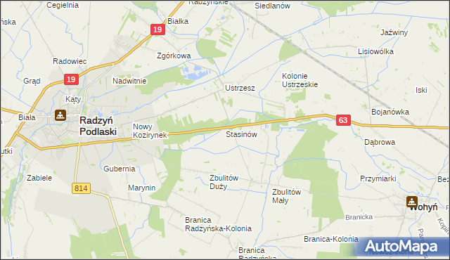 mapa Stasinów gmina Radzyń Podlaski, Stasinów gmina Radzyń Podlaski na mapie Targeo