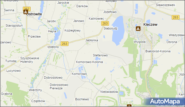 mapa Stefanowo gmina Kazimierz Biskupi, Stefanowo gmina Kazimierz Biskupi na mapie Targeo