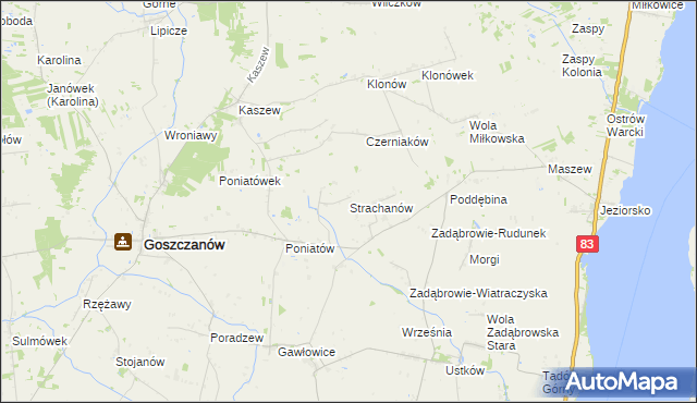 mapa Strachanów, Strachanów na mapie Targeo