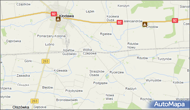 mapa Straszków gmina Kłodawa, Straszków gmina Kłodawa na mapie Targeo