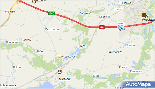 mapa Stróża gmina Mietków, Stróża gmina Mietków na mapie Targeo