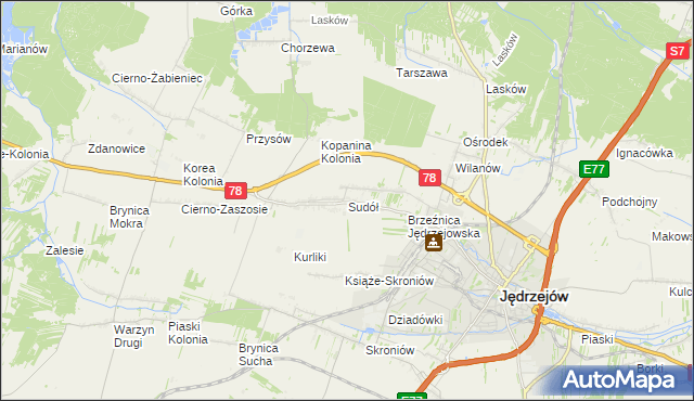 mapa Sudół gmina Jędrzejów, Sudół gmina Jędrzejów na mapie Targeo