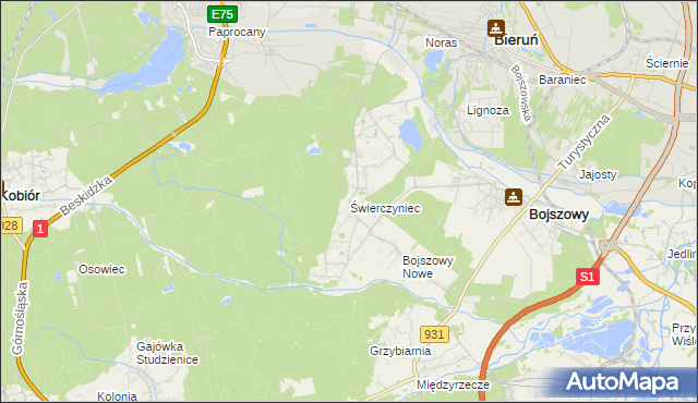 mapa Świerczyniec gmina Bojszowy, Świerczyniec gmina Bojszowy na mapie Targeo