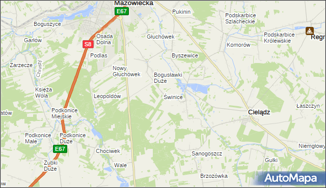 mapa Świnice gmina Rawa Mazowiecka, Świnice gmina Rawa Mazowiecka na mapie Targeo