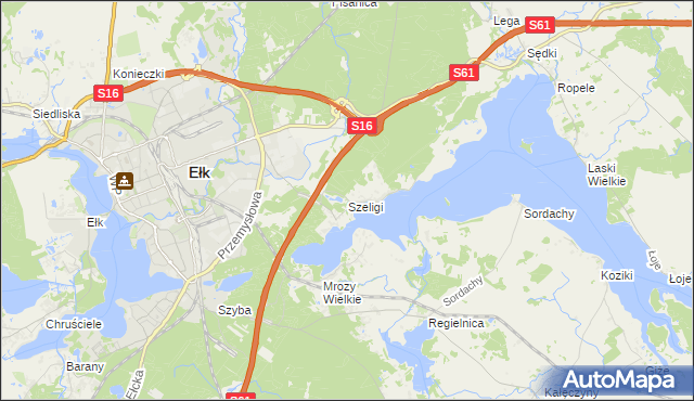 mapa Szeligi gmina Ełk, Szeligi gmina Ełk na mapie Targeo