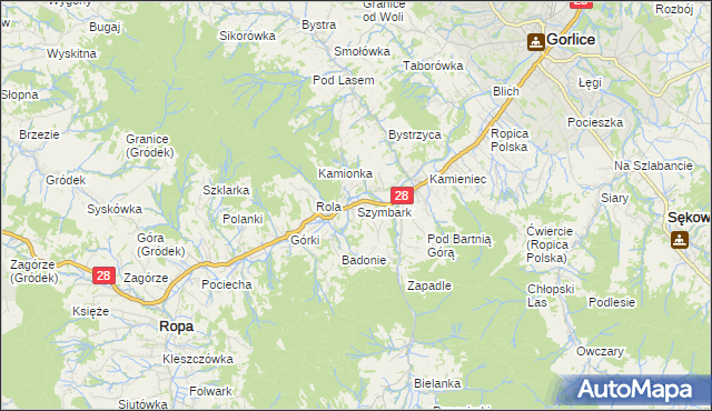 mapa Szymbark gmina Gorlice, Szymbark gmina Gorlice na mapie Targeo