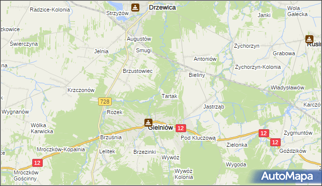 mapa Tartak gmina Gielniów, Tartak gmina Gielniów na mapie Targeo