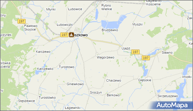 mapa Węgorzewo gmina Kiszkowo, Węgorzewo gmina Kiszkowo na mapie Targeo