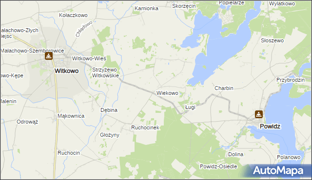 mapa Wiekowo gmina Witkowo, Wiekowo gmina Witkowo na mapie Targeo