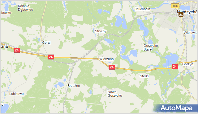 mapa Wierzbno gmina Przytoczna, Wierzbno gmina Przytoczna na mapie Targeo