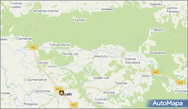 mapa Wierzchy gmina Gizałki, Wierzchy gmina Gizałki na mapie Targeo