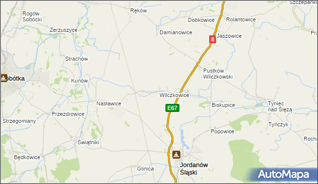 mapa Wilczkowice gmina Jordanów Śląski, Wilczkowice gmina Jordanów Śląski na mapie Targeo