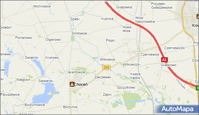 mapa Wilkowice gmina Choceń, Wilkowice gmina Choceń na mapie Targeo