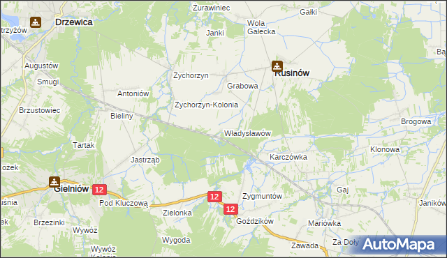 mapa Władysławów gmina Rusinów, Władysławów gmina Rusinów na mapie Targeo