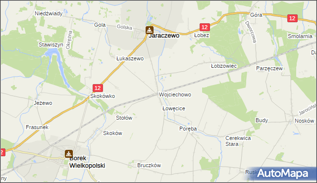mapa Wojciechowo gmina Jaraczewo, Wojciechowo gmina Jaraczewo na mapie Targeo