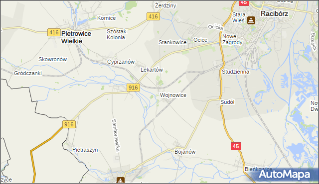 mapa Wojnowice gmina Krzanowice, Wojnowice gmina Krzanowice na mapie Targeo