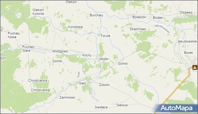 mapa Wojtki gmina Boćki, Wojtki gmina Boćki na mapie Targeo