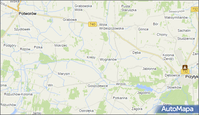 mapa Wygnanów gmina Przytyk, Wygnanów gmina Przytyk na mapie Targeo