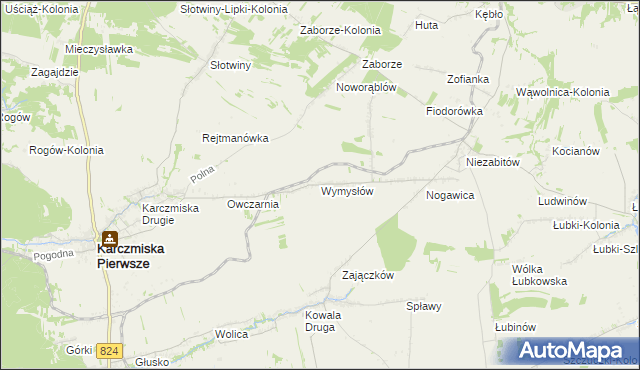 mapa Wymysłów gmina Karczmiska, Wymysłów gmina Karczmiska na mapie Targeo