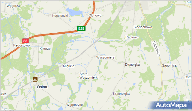 mapa Wyszomierz gmina Nowogard, Wyszomierz gmina Nowogard na mapie Targeo