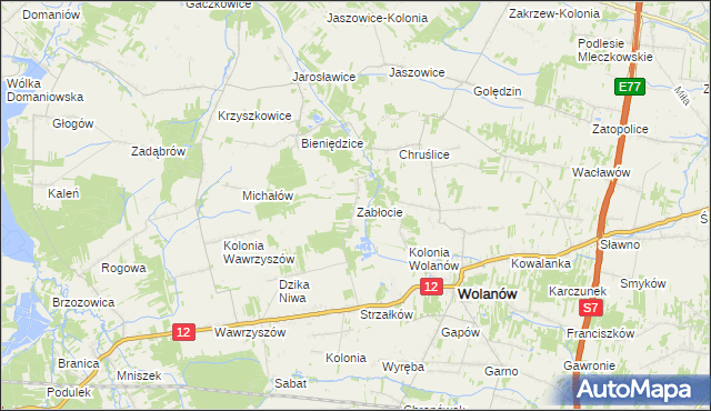 mapa Zabłocie gmina Wolanów, Zabłocie gmina Wolanów na mapie Targeo
