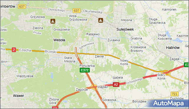mapa Zakręt gmina Wiązowna, Zakręt gmina Wiązowna na mapie Targeo