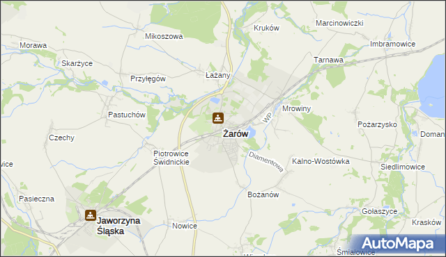 mapa Żarów powiat świdnicki, Żarów powiat świdnicki na mapie Targeo