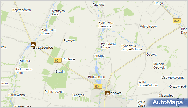 mapa Zdrapy gmina Bychawa, Zdrapy gmina Bychawa na mapie Targeo