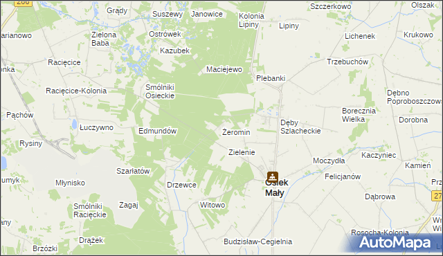 mapa Żeromin gmina Osiek Mały, Żeromin gmina Osiek Mały na mapie Targeo