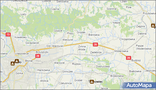 mapa Zimna Woda gmina Jasło, Zimna Woda gmina Jasło na mapie Targeo