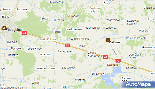 mapa Złotniki gmina Dalików, Złotniki gmina Dalików na mapie Targeo