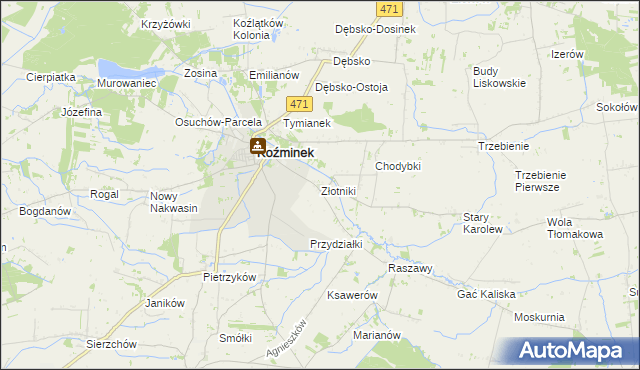 mapa Złotniki gmina Koźminek, Złotniki gmina Koźminek na mapie Targeo