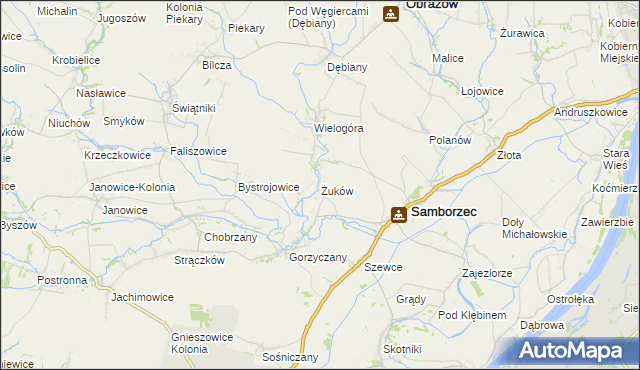 mapa Żuków gmina Samborzec, Żuków gmina Samborzec na mapie Targeo