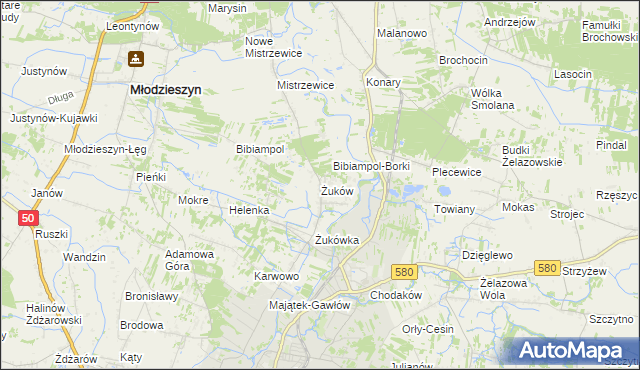 mapa Żuków gmina Sochaczew, Żuków gmina Sochaczew na mapie Targeo