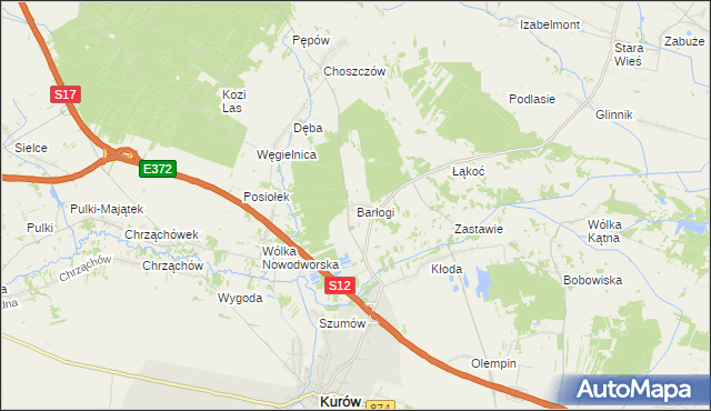 mapa Barłogi gmina Kurów, Barłogi gmina Kurów na mapie Targeo