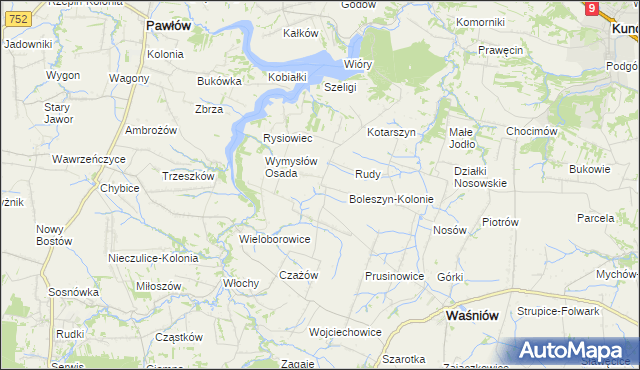 mapa Boleszyn gmina Waśniów, Boleszyn gmina Waśniów na mapie Targeo