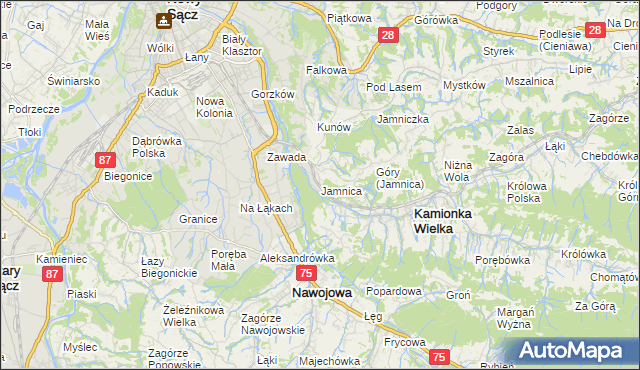 mapa Jamnica gmina Kamionka Wielka, Jamnica gmina Kamionka Wielka na mapie Targeo