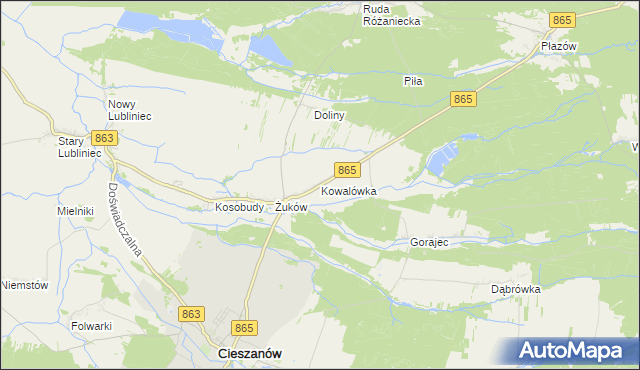 mapa Kowalówka gmina Cieszanów, Kowalówka gmina Cieszanów na mapie Targeo