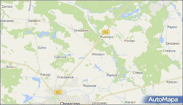 mapa Witoszyn gmina Choszczno, Witoszyn gmina Choszczno na mapie Targeo