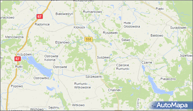 mapa Suszewo gmina Wielgie, Suszewo gmina Wielgie na mapie Targeo