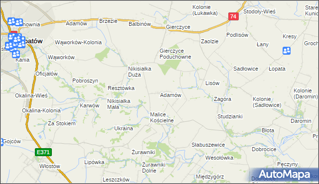 mapa Adamów gmina Lipnik, Adamów gmina Lipnik na mapie Targeo