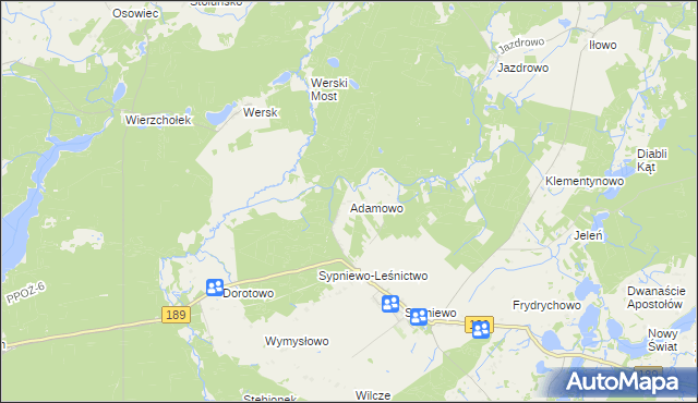 mapa Adamowo gmina Więcbork, Adamowo gmina Więcbork na mapie Targeo