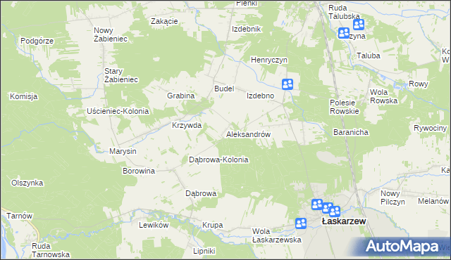 mapa Aleksandrów gmina Łaskarzew, Aleksandrów gmina Łaskarzew na mapie Targeo