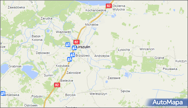 mapa Andrzejów gmina Urszulin, Andrzejów gmina Urszulin na mapie Targeo