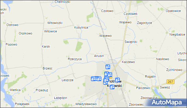 mapa Anusin gmina Piotrków Kujawski, Anusin gmina Piotrków Kujawski na mapie Targeo
