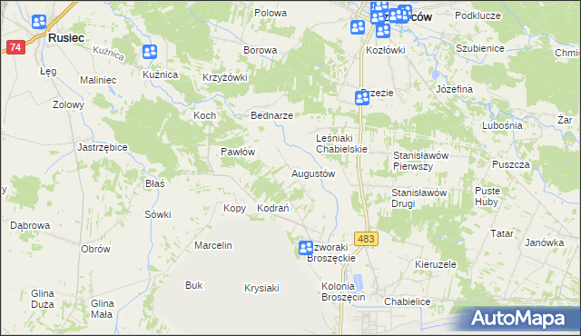 mapa Augustów gmina Rząśnia, Augustów gmina Rząśnia na mapie Targeo