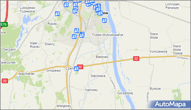mapa Bałdowo gmina Tczew, Bałdowo gmina Tczew na mapie Targeo