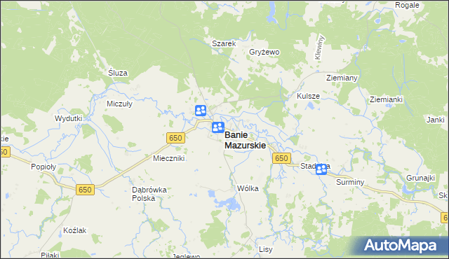 mapa Banie Mazurskie, Banie Mazurskie na mapie Targeo