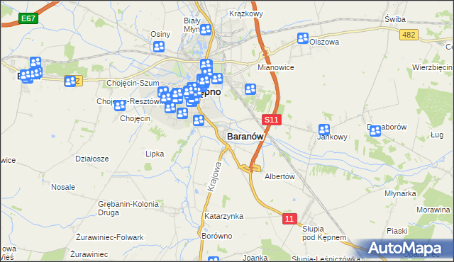 mapa Baranów powiat kępiński, Baranów powiat kępiński na mapie Targeo