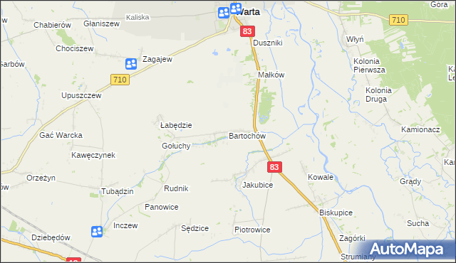 mapa Bartochów gmina Warta, Bartochów gmina Warta na mapie Targeo